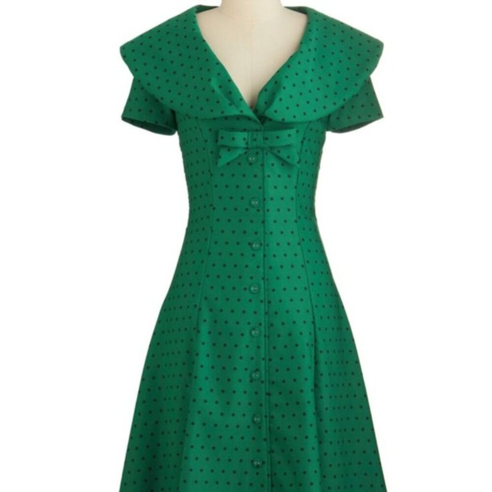 EUC Tatyana "Esmeralda" Green Polka Dot Bow Pinup Dress Size XXL - Picture 4 of 12